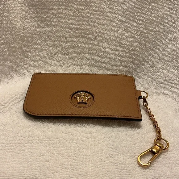 Versace unisex La Medusa caramel Vitello keychain card holder wallet charm NEW - Picture 10 of 11